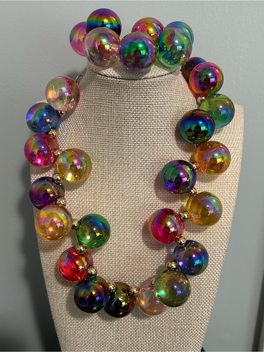 NWOT| Bubble Necklace & Bracelet Set Rainbow Statement Jewelry|Stretch Bracelet